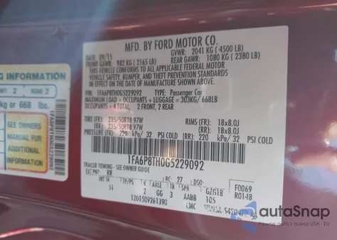 2016 Ford Mustang Ecoboost из США, поврежденный, VIN 1FA6P8TH0G5229092